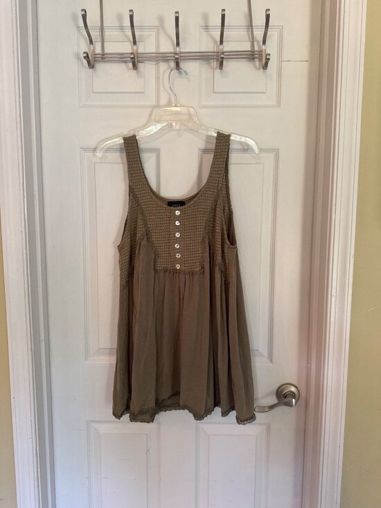 Vici Tops - Vici Waffle Knit Olive Green Boho Tunic Tank Top Size Medium